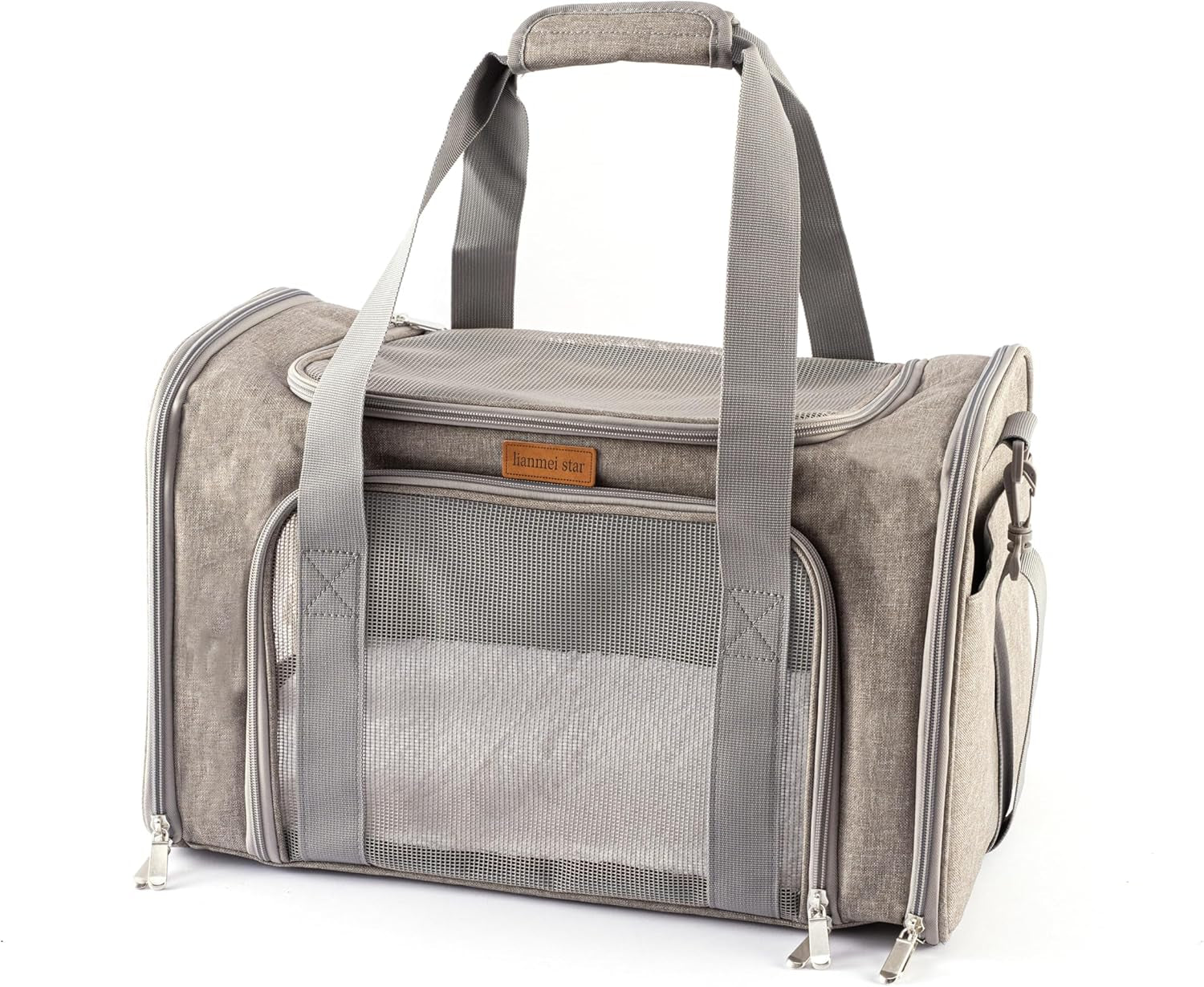 Pet Carrier for Cats, Dogs, and Puppies up to 15 Lbs. Portable, Collapsible,Outdoors, Car Pet Bag. (Gray)