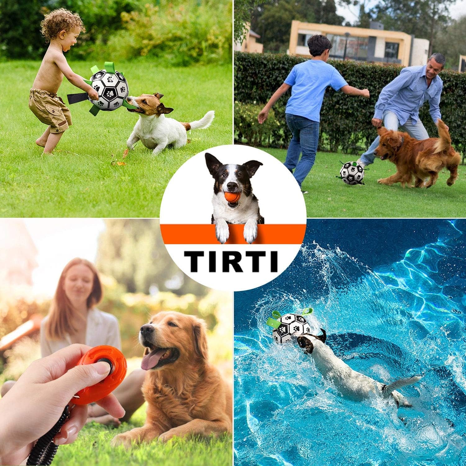 Dog Soccer Ball with Grab Tabs, Interactive Football Puppy Balls for Small & Medium Breeds, Fun Water Pet Dog Toys