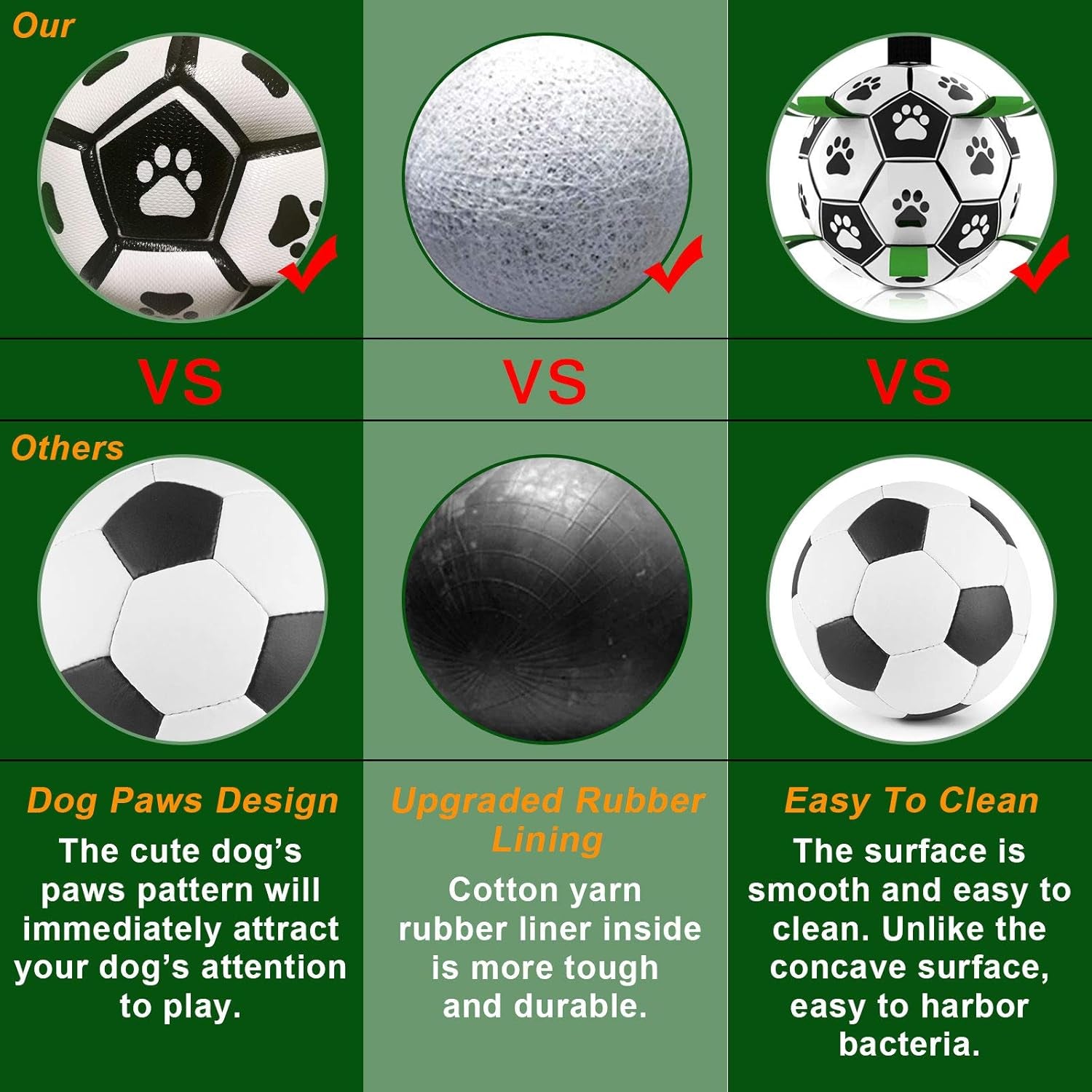 Dog Soccer Ball with Grab Tabs, Interactive Football Puppy Balls for Small & Medium Breeds, Fun Water Pet Dog Toys